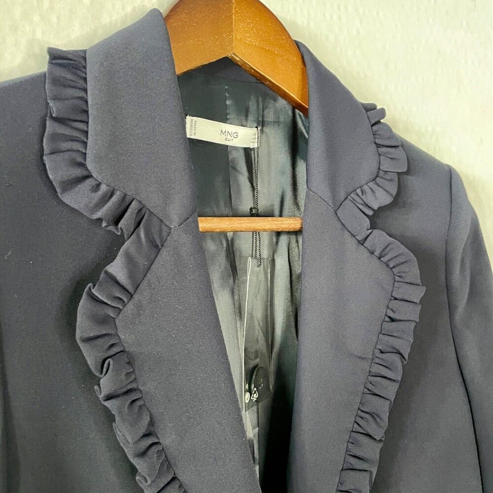 NWOT MNG Suit Mango Size XS Blazer Jacket - Navy Ruffles Long Sleeve Classic - Picture 4 of 9